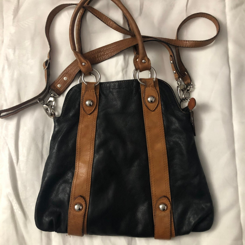 Nice Vintage Italian Leather 2 Tone Hobo Bag Purse